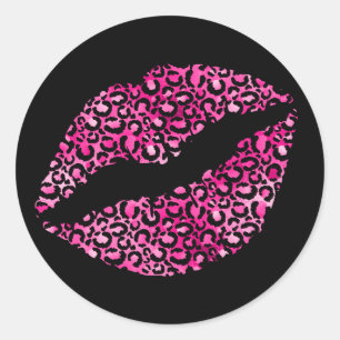 Hot-roze en zwarte luipaarden Lipstick Ronde Sticker