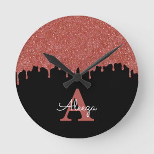 Hot-roze en zwarte monogram Glitter Drivers Ronde Klok