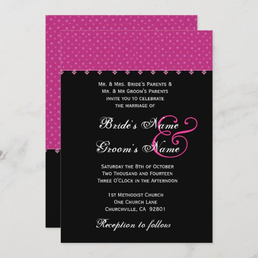 Hot-roze en zwarte poka-dots Weddenschap Kaart (Voorkant / Achterkant)