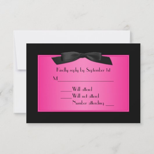Hot-roze en zwarte reactiekaart RSVP kaartje (Achterkant)