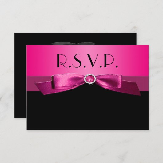 Hot-roze en zwarte reactiekaart RSVP kaartje (Voorkant / Achterkant)