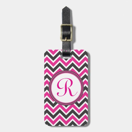 Hot-roze en zwarte scharretons bagagelabel (Voorkant verticaal)