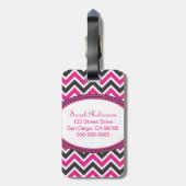 Hot-roze en zwarte scharretons bagagelabel (Achterkant verticaal)