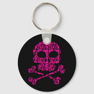 Hot-roze en zwarte Skulls voor Halloween Sleutelhanger
