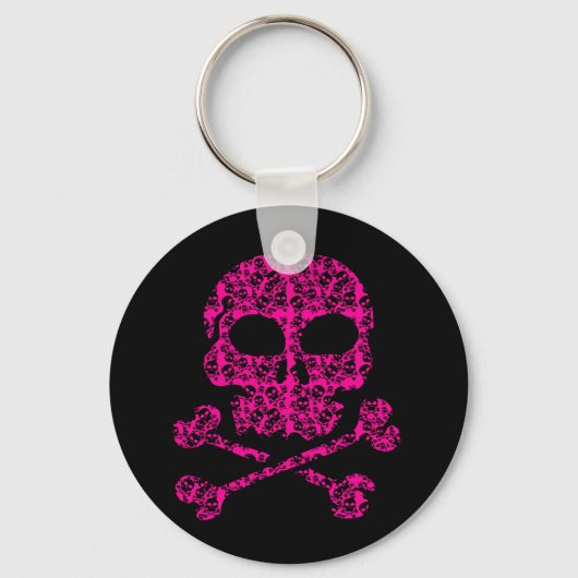 Hot-roze en zwarte Skulls voor Halloween Sleutelhanger (Voorkant)
