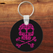 Hot-roze en zwarte Skulls voor Halloween Sleutelhanger (Voorkant)