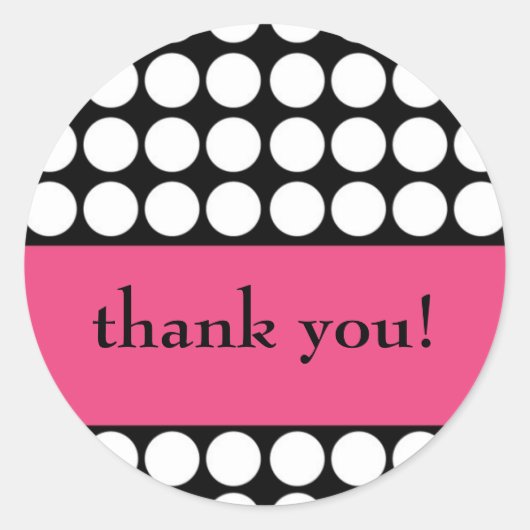 Hot roze en zwarte stip dank u ronde sticker (Voorkant)