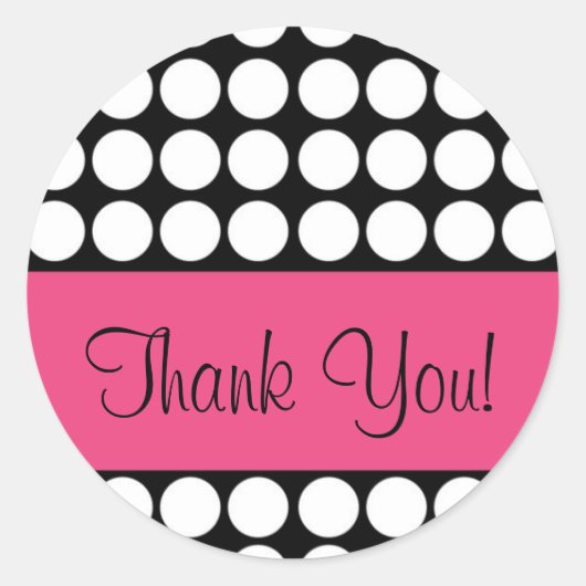 Hot roze en zwarte stip dank u script ronde sticker (Voorkant)