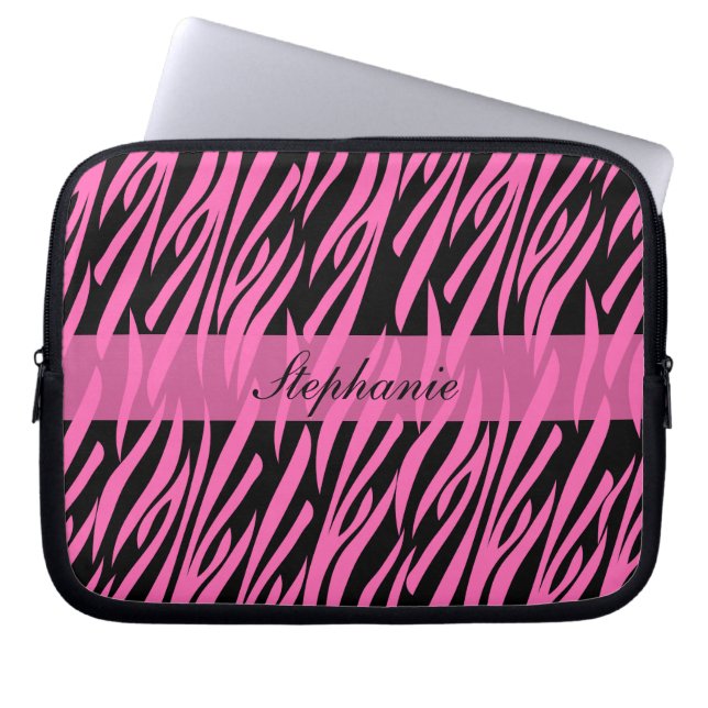 Hot-roze en zwarte zebra afdrukken laptop sleeve (Voorkant)