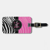 Hot-roze en zwarte zebra Afdrukmonogram giro2 Bagagelabel (Voorkant horizontaal)