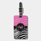 Hot-roze en zwarte zebra Afdrukmonogram giro2 Bagagelabel (Voorkant verticaal)