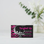 Hot-roze en zwarte zebra afdruksalon afsprakenkaartje (Staand voorkant)