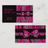 Hot-roze en zwarte Zebra glitterstrips Visitekaartje (Voorkant / Achterkant)