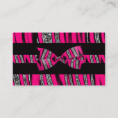 Hot-roze en zwarte Zebra glitterstrips Visitekaartje (Achterkant)