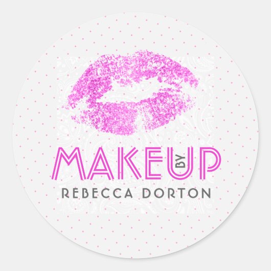 Hot-roze Faux Glitter Custom Text Sjabloon Ronde Sticker (Voorkant)