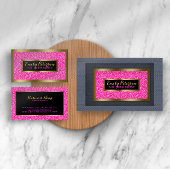 Hot roze faux glitter gouden accenten make-up visitekaartje