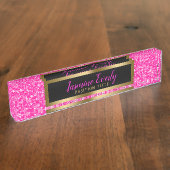Hot roze faux glitter gouden accenten naambordje (Zijkant)