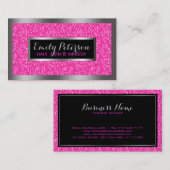 Hot roze faux glitter zilveren accenten visitekaartje (Voorkant / Achterkant)