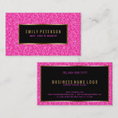 Hot roze fax glitter met zwarte en gouden accenten visitekaartje (Voorkant / Achterkant)