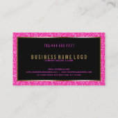 Hot roze fax glitter met zwarte en gouden accenten visitekaartje (Achterkant)