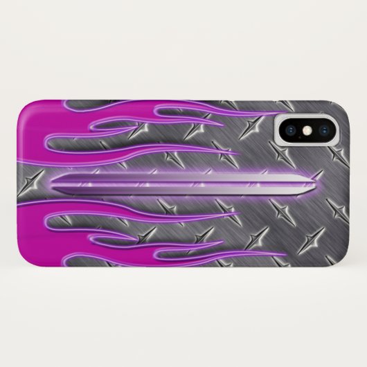 Hot Roze flames Hot Rod Diamondplate Case-Mate iPhone Case (Achterkant (horizontaal))