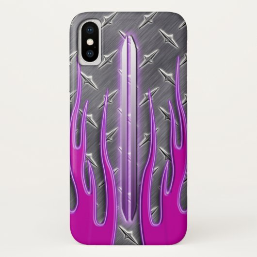 Hot Roze flames Hot Rod Diamondplate Case-Mate iPhone Case (Achterkant)