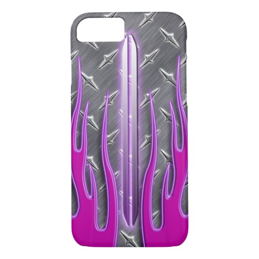 Hot Roze flames Hot Rod Diamondplate Case-Mate iPhone Case (Achterkant)