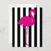 Hot-roze flamingo op zwarte en witte strepen briefkaart (Voorkant / Achterkant)