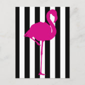 Hot-roze flamingo op zwarte en witte strepen briefkaart (Voorkant)