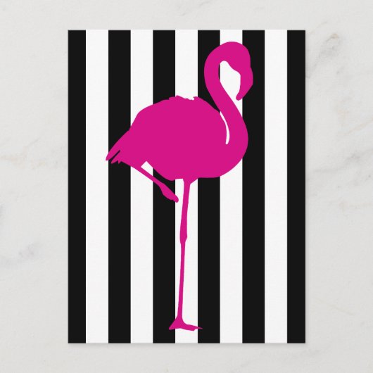 Hot-roze flamingo op zwarte en witte strepen briefkaart (Voorkant)