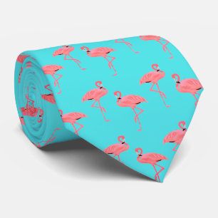Hot-roze Flamingo patroon op Turquoise Stropdas