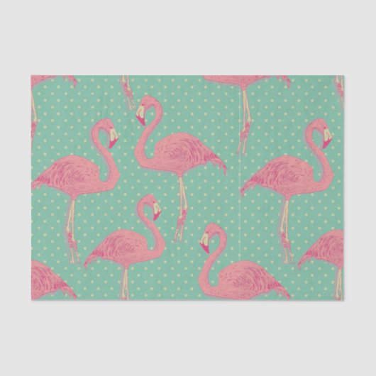 Hot-roze, flamingo, polka dot, blauwgroen, piek, h tissuepapier (Voorkant)