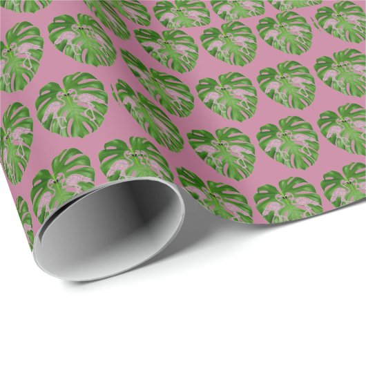 Hot roze flamingo's flamingo monstera cadeaupapier (Rol Hoek)