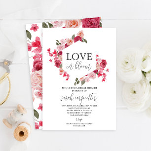 Hot-roze Floral Bridal Shower Kaart