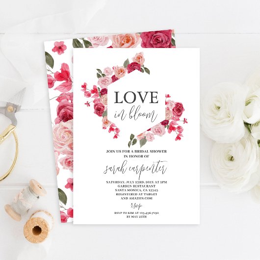 Hot-roze Floral Bridal Shower Kaart