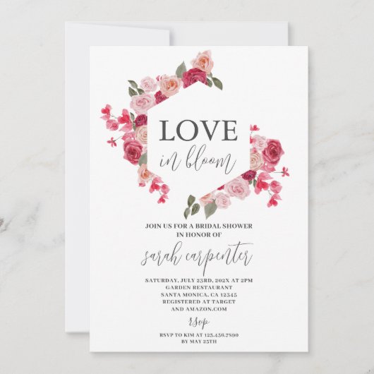 Hot-roze Floral Bridal Shower Kaart (Voorkant)