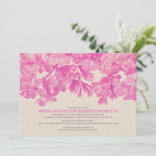 Hot-roze Floral Bridal Shower-uitnodigingen Kaart (Staand voorkant)