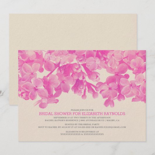 Hot-roze Floral Bridal Shower-uitnodigingen Kaart (Voorkant / Achterkant)
