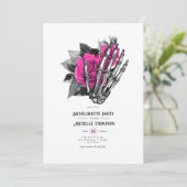 Hot-roze Floral Gothic Skeleton Bachelorette Party Kaart (Staand voorkant)