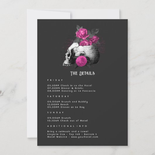 Hot-roze Floral Gothic Skull Bachelorette Weekend Kaart (Achterkant)