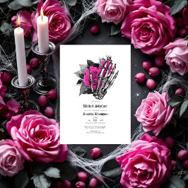 Hot-roze Floral gothic Vrijgezellenfeest Kaart