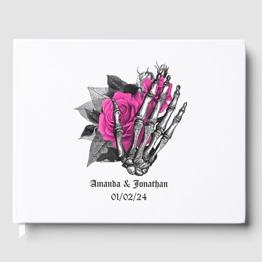 Hot-roze Floral Gothic Wedding Gastenboek (Voorkant)
