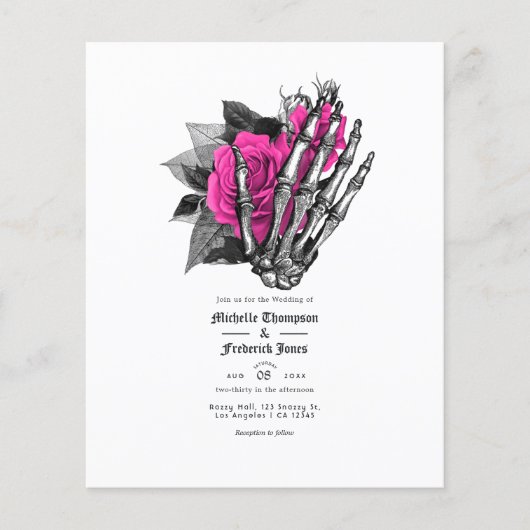 Hot-roze Floral Gothic Wedding Invitation Flyer (Voorkant)