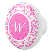 Hot-roze Floral Lace Glitter Texture Keramische Knop (Rechts)