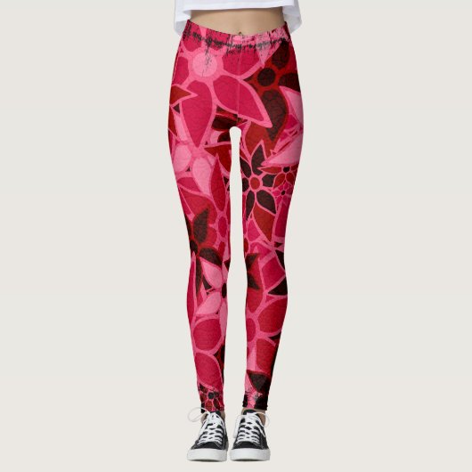 Hot-roze Floral Leggings (Voorkant)