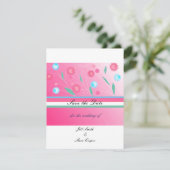 Hot-roze Floral sla de datum op Save The Date (Staand voorkant)