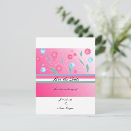 Hot-roze Floral sla de datum op Save The Date (Staand voorkant)