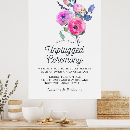 Hot-roze Floral Unplugged Ceremony Poster (Keuken)