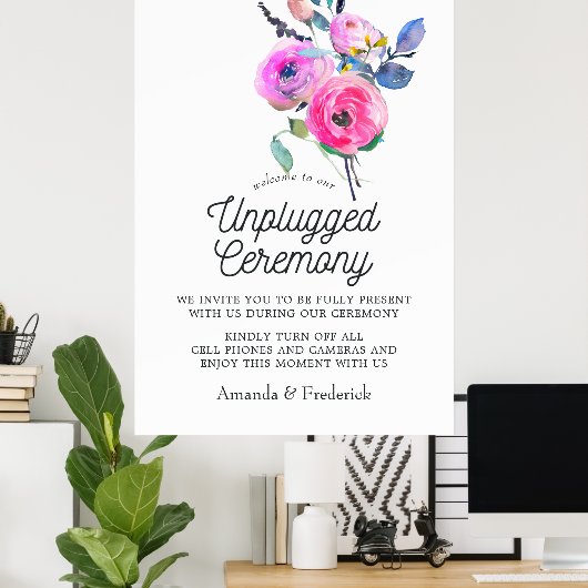 Hot-roze Floral Unplugged Ceremony Poster (Thuiskantoor)