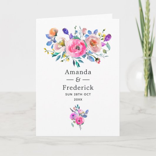 Hot-roze Floral Vintage Wedding Programma (Voorkant)